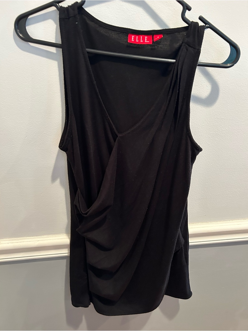 ELLE Black Draped V-Neck Sleeveless Tank